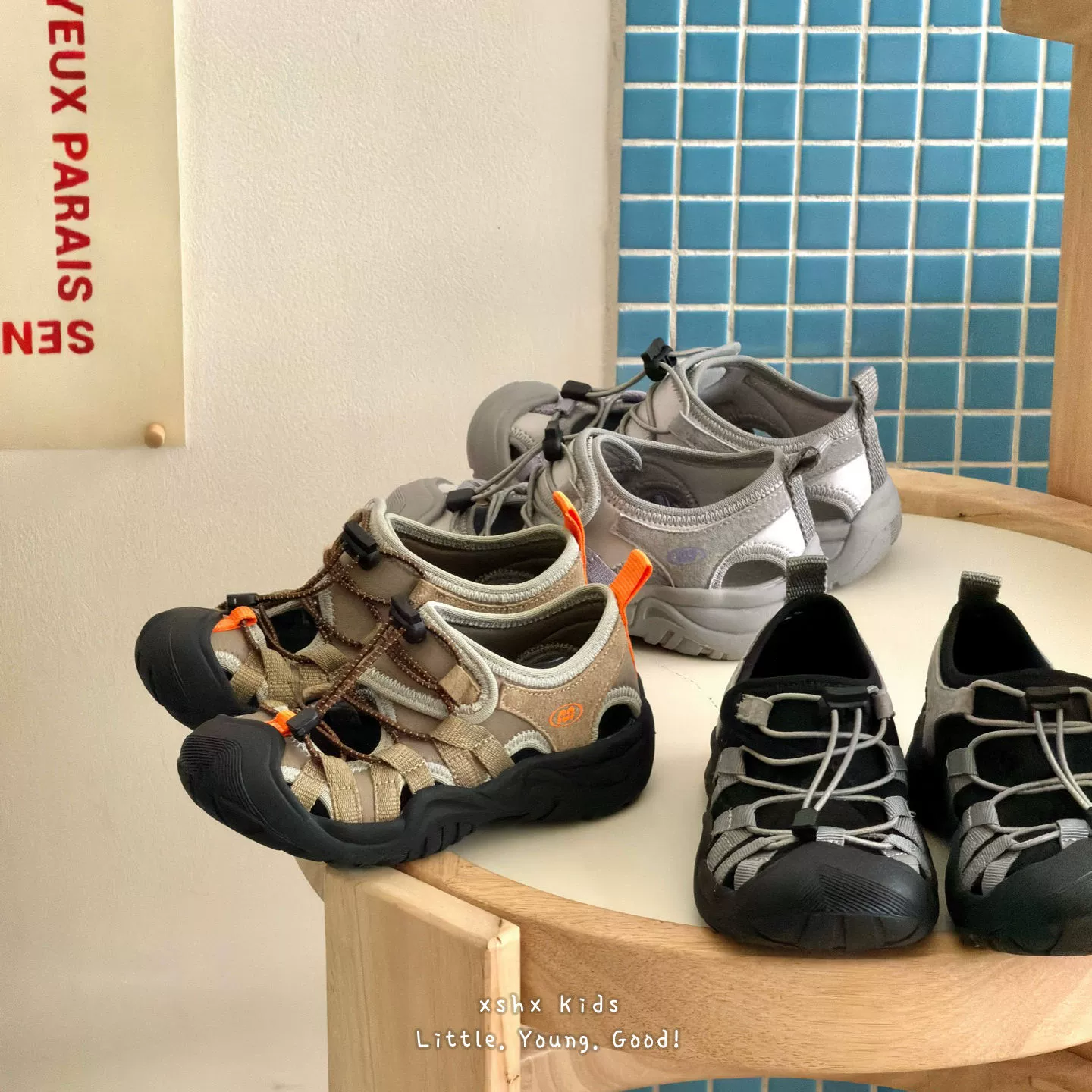 XSHX Поток Функциональные детские мальчики девочки На липучке Противоскользящие Закрытый носок Защита носка Весна-лето Водонепроницаемые Японский горный стиль