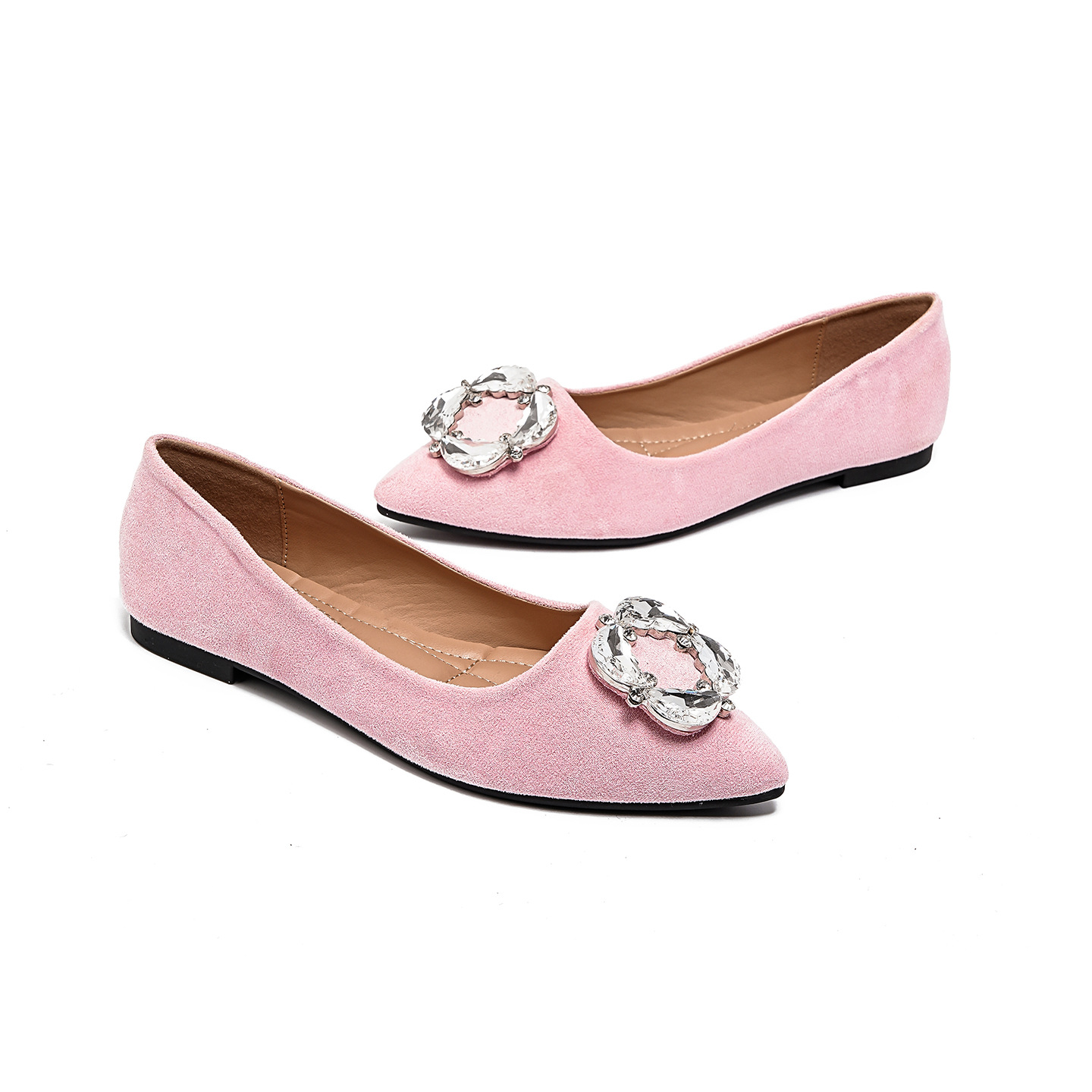 Women's Suede Pointed Toe Rhinestone Flats · YANYAN China shoe factory