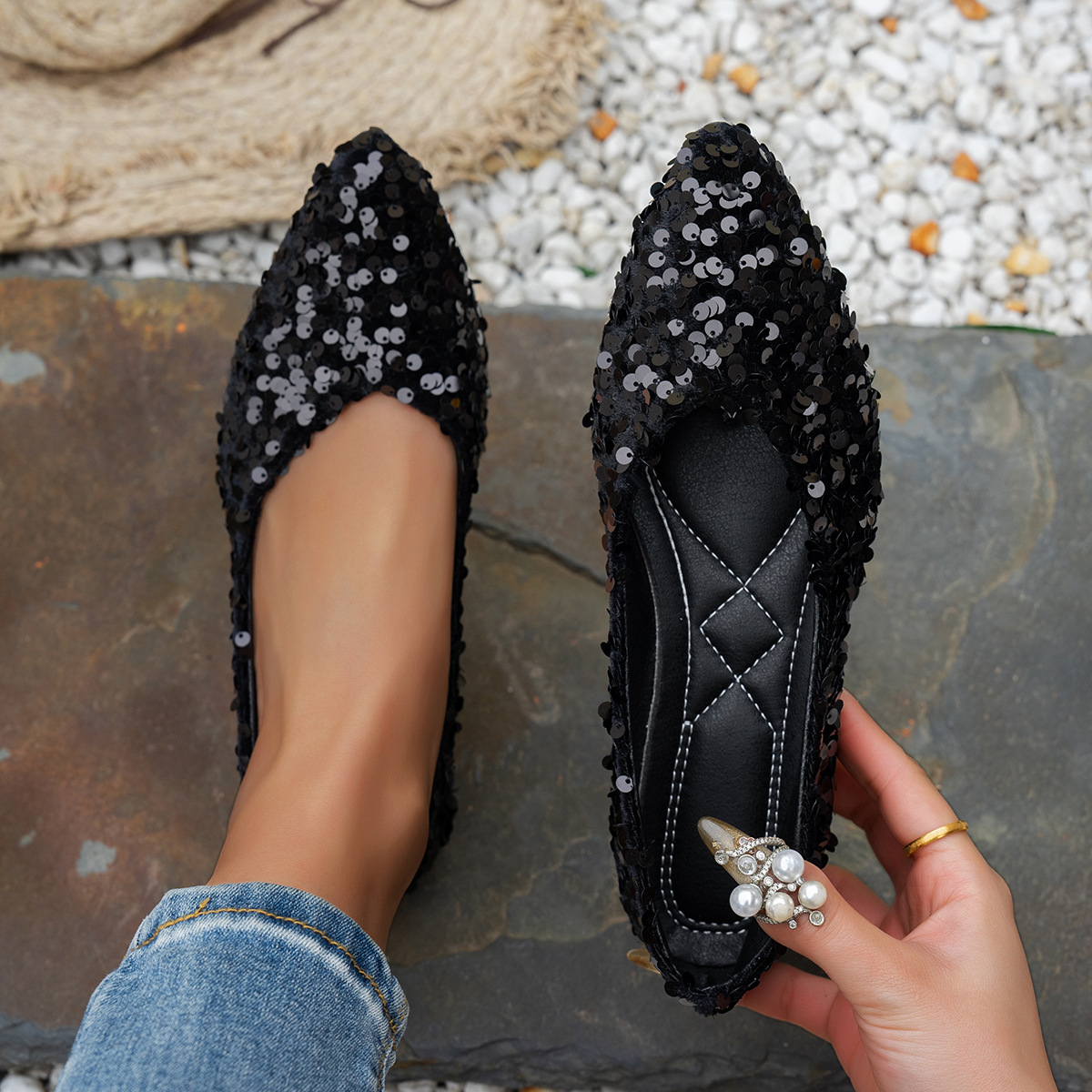 Women's Sequin Flat Shoes · YANYAN China shoe factory