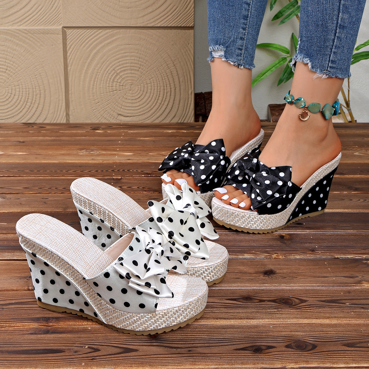 Women's Polka Dot Wedge Peep Toe Sandals · YANYAN China shoe factory