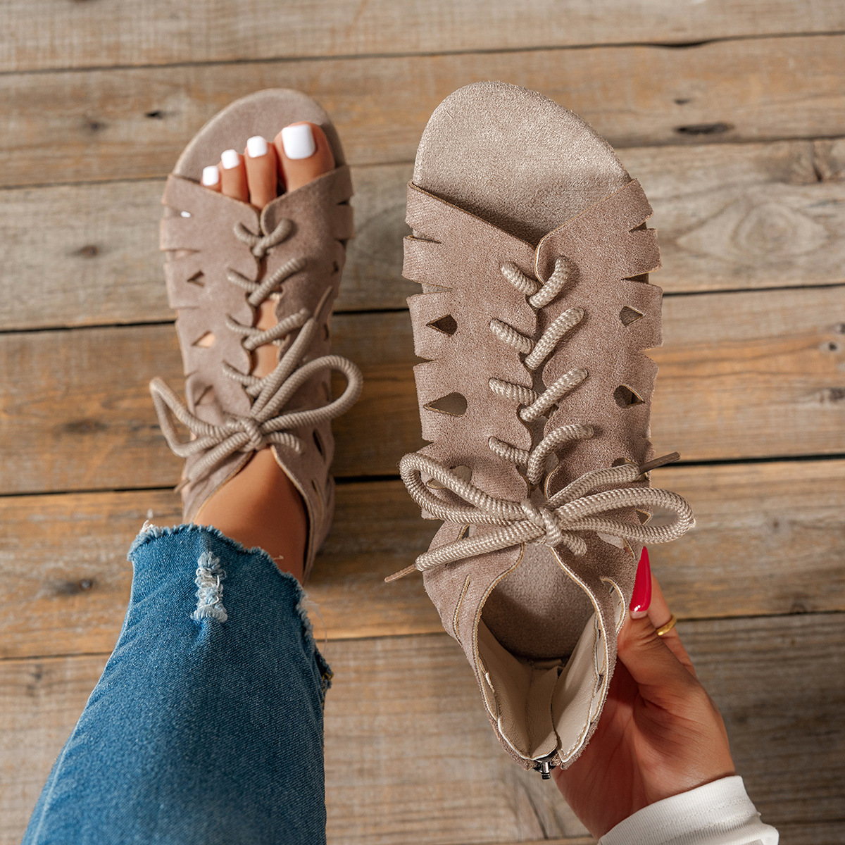 Women's Retro Hollow Flat Sandals · YANYAN China shoe factory