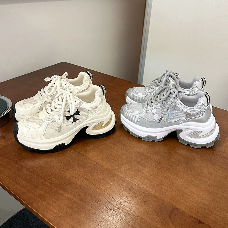 Women's Thick Sole Dad Sneakers Lace Up Running Shoes Fall 7.5cm Height