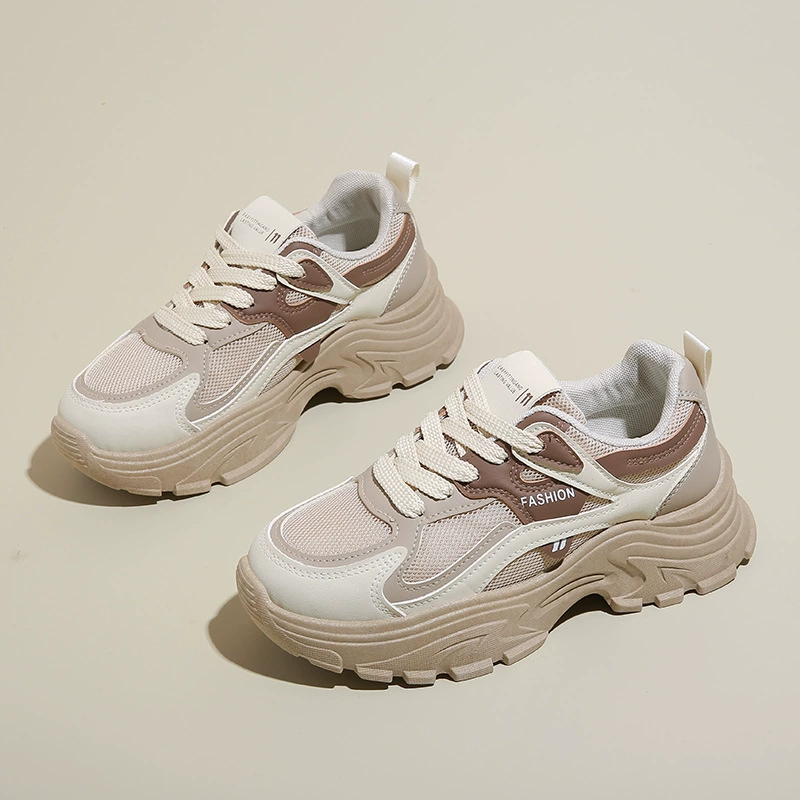 Tênis Chunky Feminino 2024 Outono Coreano Sola Grossa Respirável Mesh