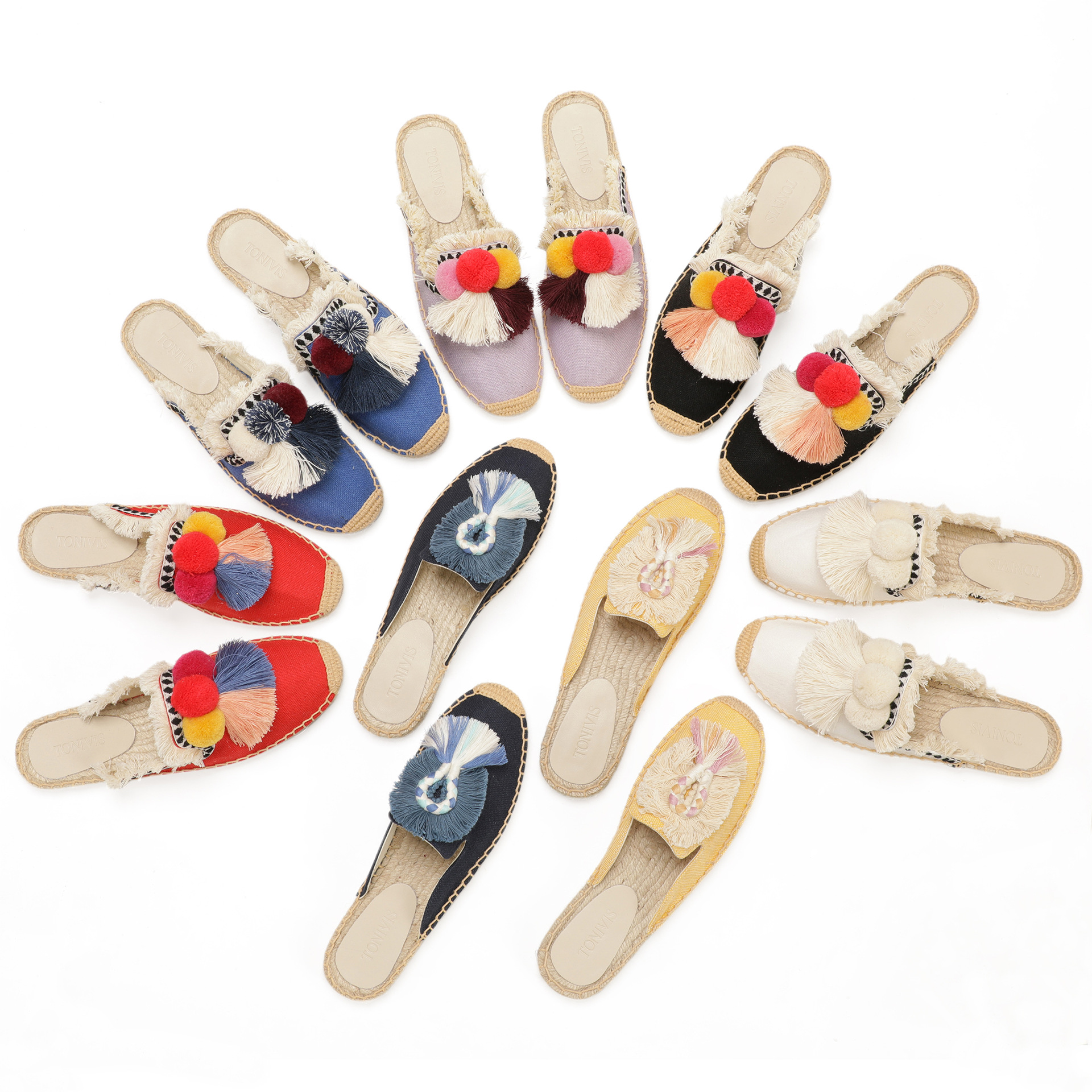 Women's Canvas Fisherman Slides Straw Woven Sole · YANYAN China shoe factory