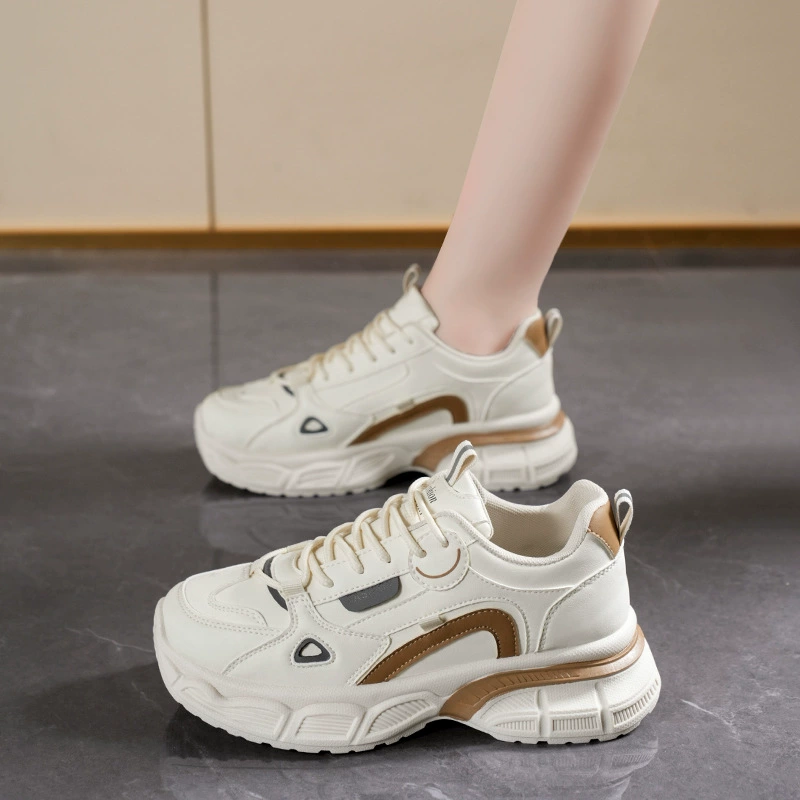 Baskets blanches respirantes pour femme Printemps Coréen semelle épaisse rehaussante chaussures Dad décontractées
