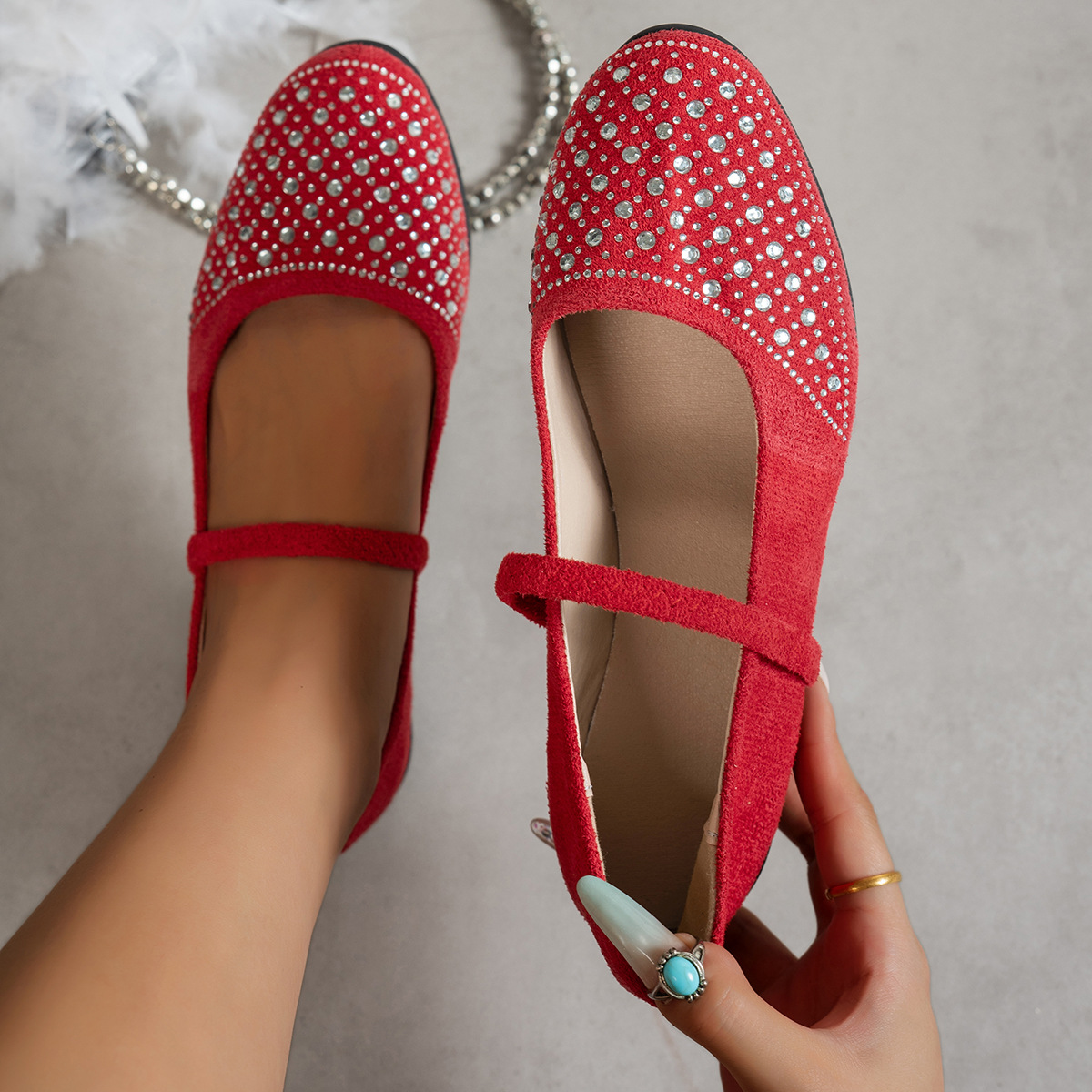 Women's Rhinestone Mary Jane Flats · YANYAN China shoe factory