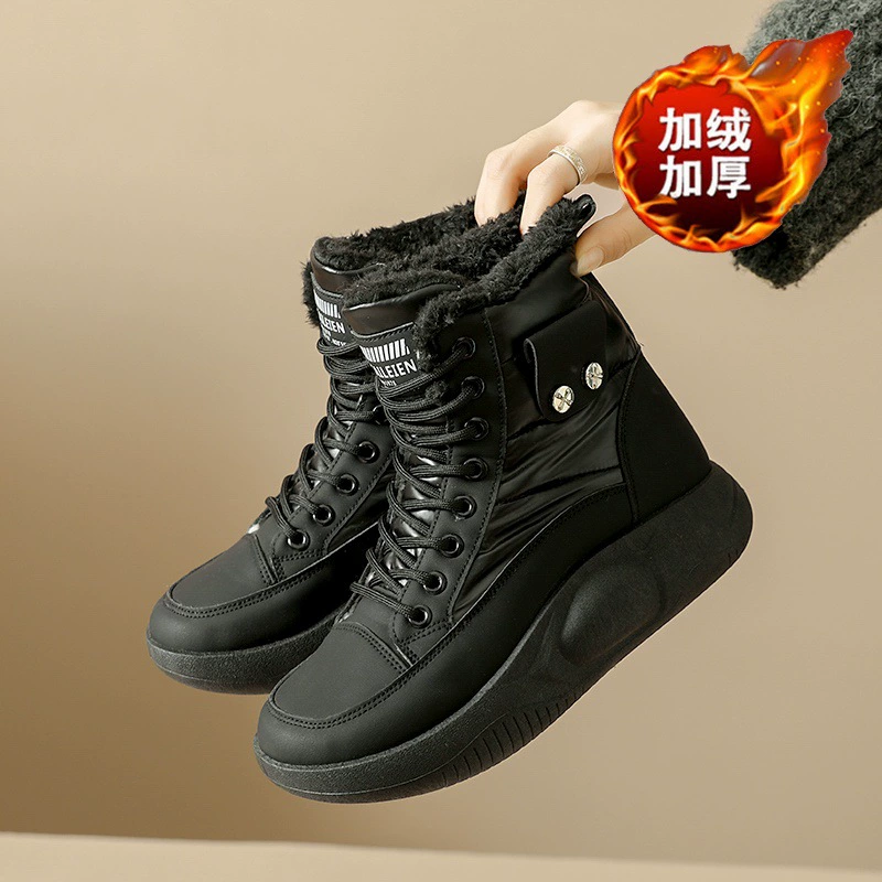 Women's Winter Fleece Lined High Top Snow Boots Thick Sole Warm Cotton Short Boots