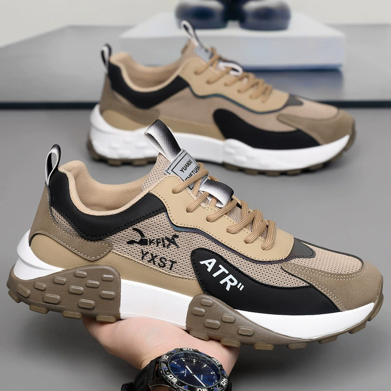 Men's Spring Mesh Breathable Durable Casual Sneakers Thick Sole Height Increasing Dad Shoes