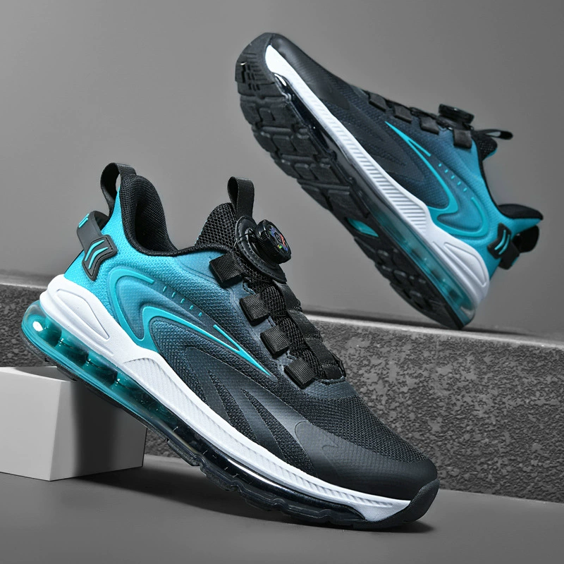 Chaussures sport décontractées bouton rotatif, amorti air plein, grandes tailles, amorti, éducation physique collège, running homme