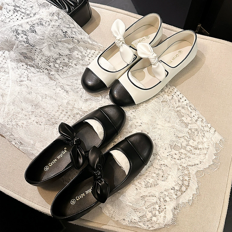 Nouvelles Ballerines Princesse Style Chanel Bout Rond Nœud pour Femme Mary Jane