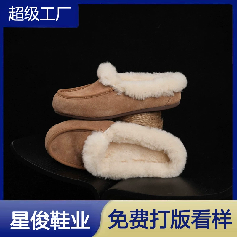 Women's Mules with Faux Fur, Patchwork, Sheepskin Lining, Winter 2025 New