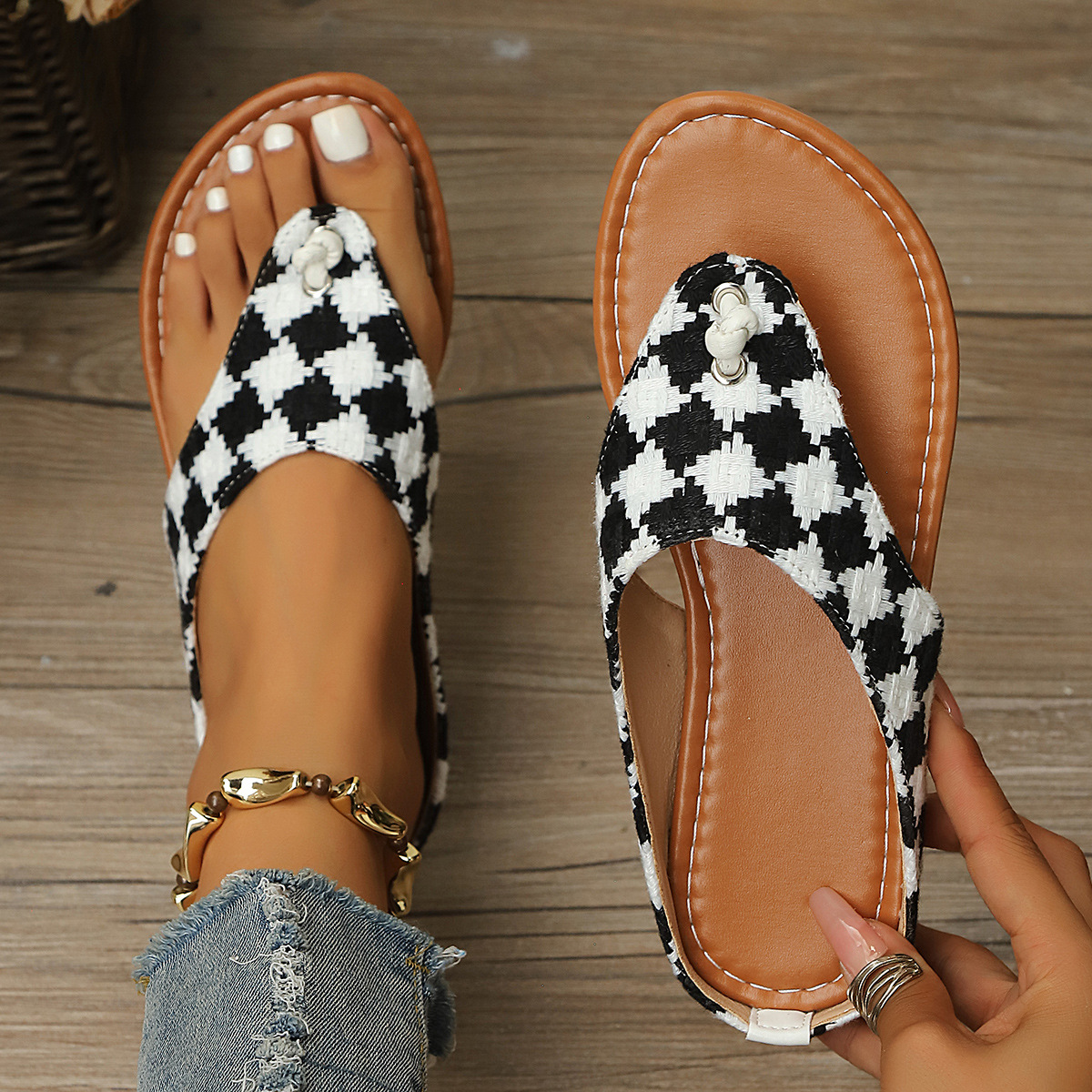 Women's Checkered Flip Flop Sandals · YANYAN China shoe factory