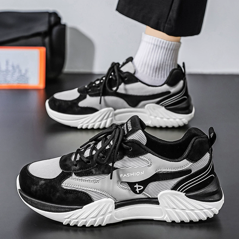 Zapatos para Hombre Primavera Nuevos Ligeros Versátiles de Malla Transpirables Deportivos Casuales Suela Gruesa Aumento de Altura Dad