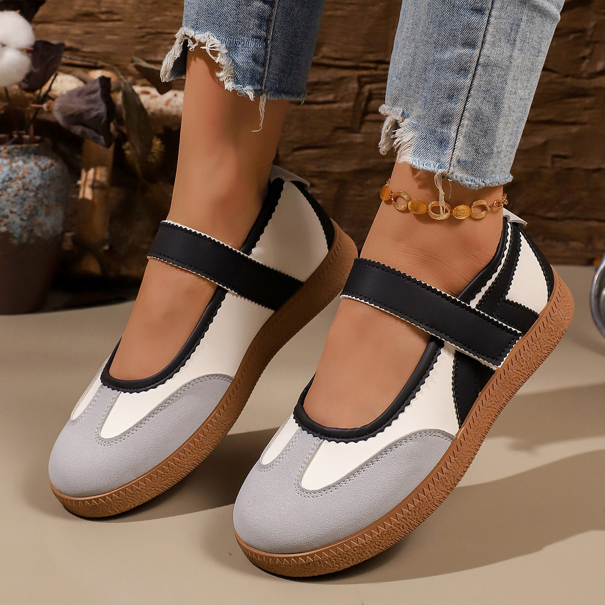 Women's Magic Tape Mary Jane Flats Color Block · YANYAN China shoe factory