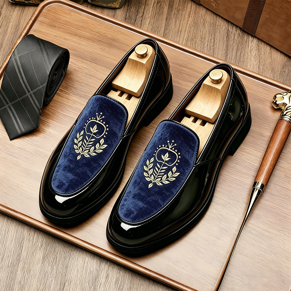 Men's Plus Size Embroidered Slip-On Leather Loafers · YANYAN China shoe factory
