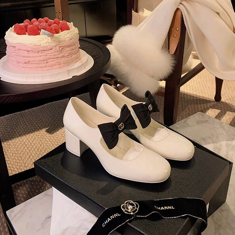 Nuevos Zapatos Mary Jane Princesa Madeleine Franceses Lazo Punta Redonda Tacón Grueso Estilo Chanel Cuero Mujer
