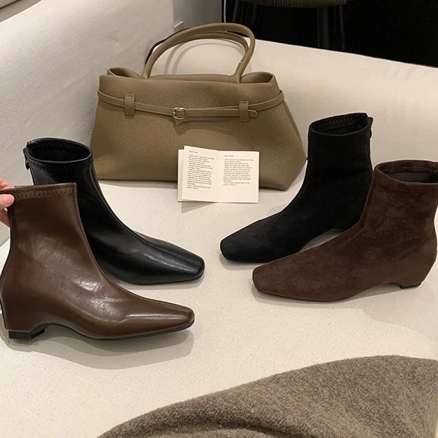 Grape Mom Herbst Winter Neuheit 6cm versteckter Keil Quadratzehe klobige Stiefel für Damen 2026