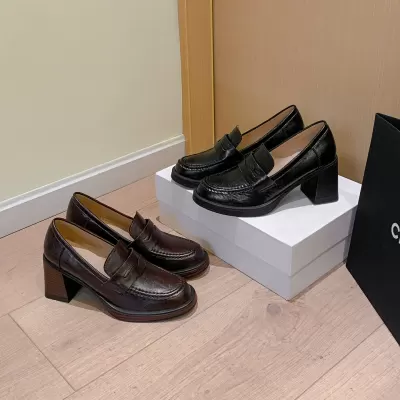 Women's Loafers with Heel, British Style, Retro Leather, Slip-On, Office · YANYAN China shoe factory