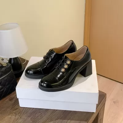 Women's Loafers with Camellia, Round Toe, Thick Sole, British Style, Coin Button · YANYAN China shoe factory