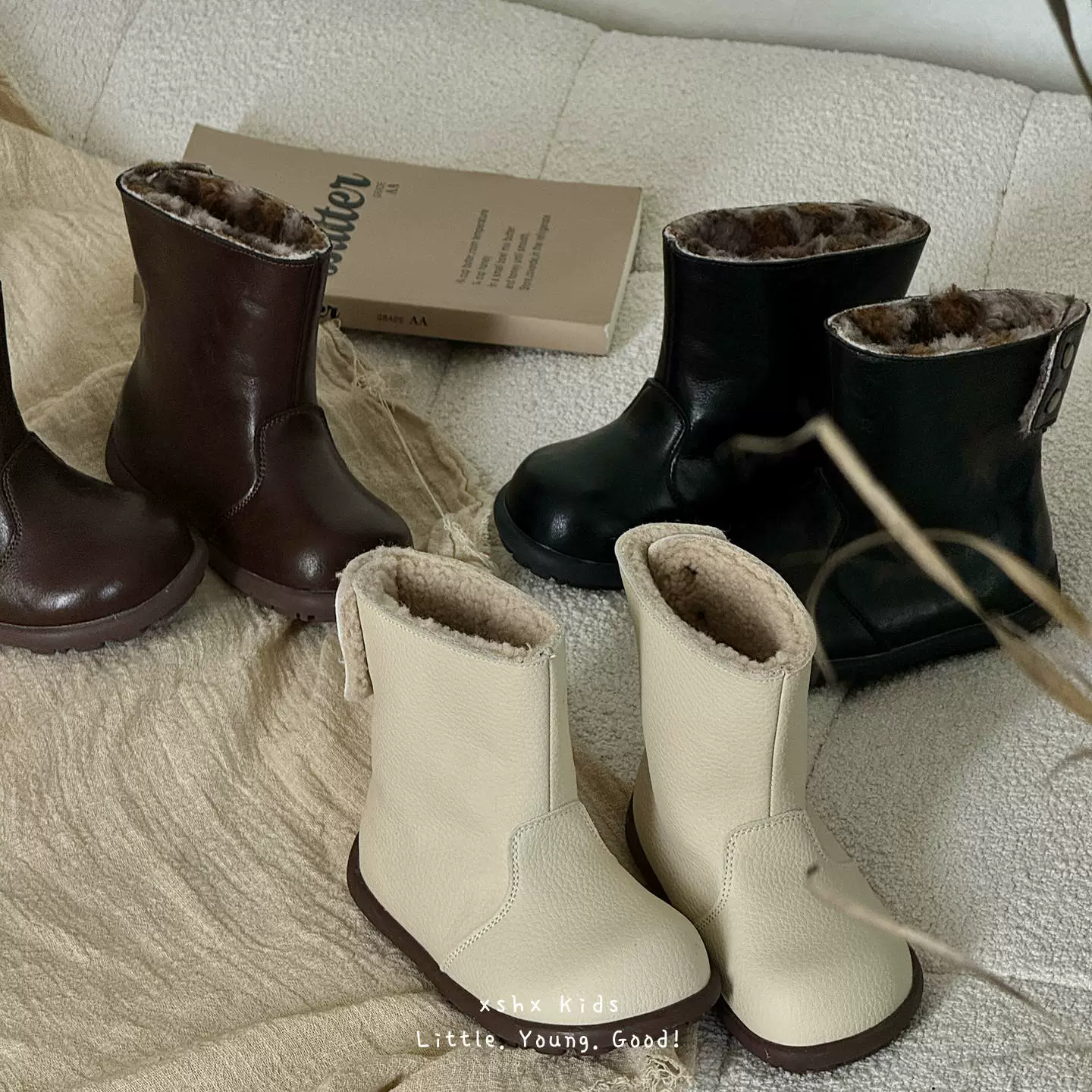 Botas de Couro 2 em 1 XSHX Infantil, Impermeáveis, Quentes, Sola de Borracha Antiderrapante
