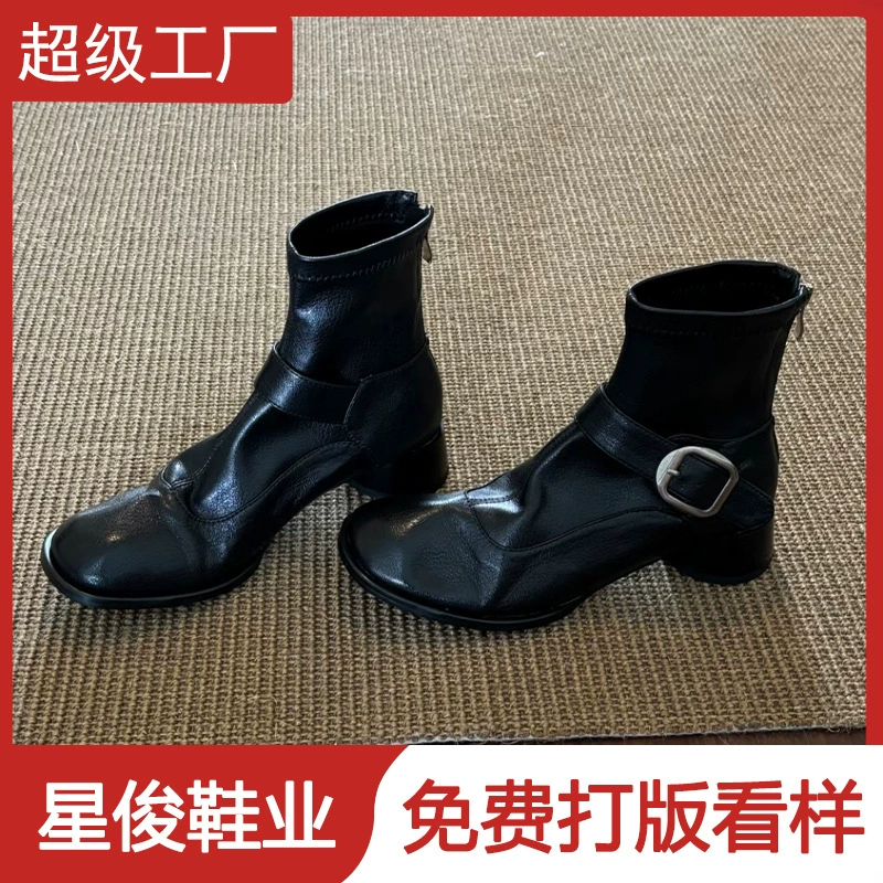 Autumn Winter New Back Zip Martin Boots for Women, Round Toe Chunky Heel