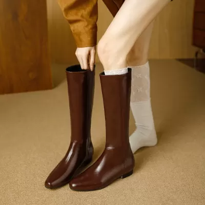 Women's Knee High Boots with Pointed Toe, Straight Shaft, Slim Fit, 2025 New · YANYAN China shoe factory