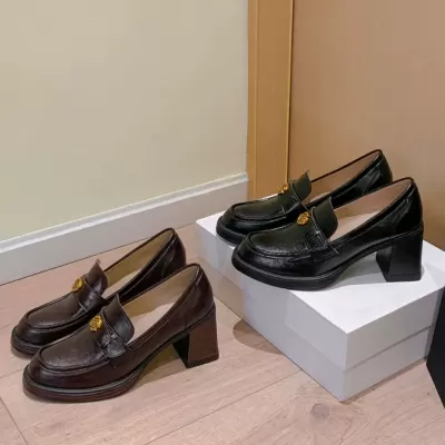Women's Loafers with Camellia, Chunky Heel, British Style, Genuine Leather, 2025 · YANYAN China shoe factory