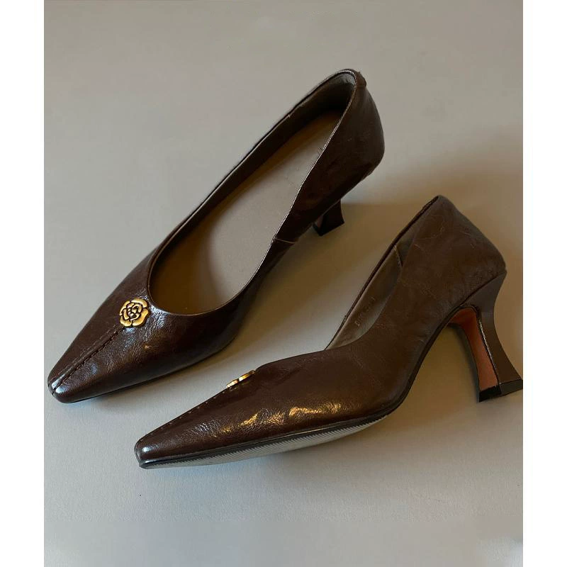 Women's Pumps with Camellia, Pointed Toe, Stiletto Heel, Slip-On, Sexy Style