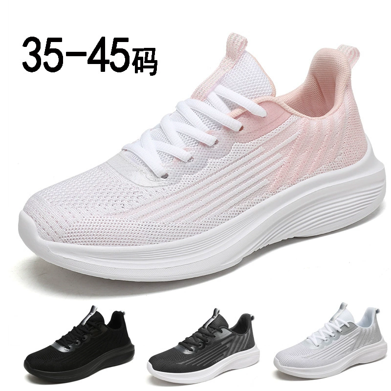 New Spring Autumn Knitted Women's Shoes Unisex Sports Shoes Couple Cross-Border Big Size 45 Lightweight Fashion Walking Shoes