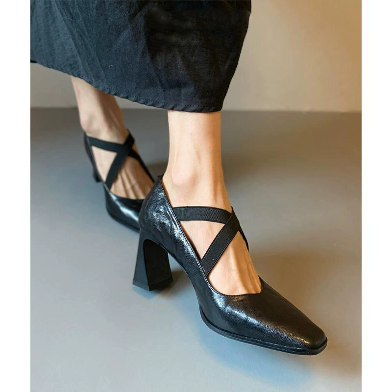 Women's Mary Jane Shoes with Chunky Heel, Cross Strap, Retro Style, 2026 Summer