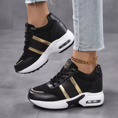 Cross-Border Wobble Shoes Thick Sole Heightening Women's Casual Leather Sports Shoes Black Anti-Slip Women · YANYAN China shoe factory