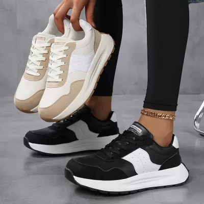 Cross-Border Women's Sports Casual Shoes Breathable Spring Autumn Ladies Flat Leather Waterproof Anti-Slip Board Shoes Big Size 43 · YANYAN China shoe factory