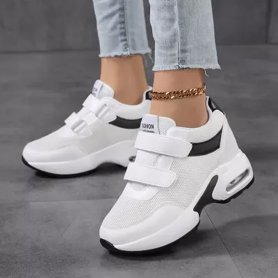 Cross-Border Heightening White Shoes Big Size 42 Women's Sports Casual Air Cushion Running Shoes Inner Heightening Mesh Women