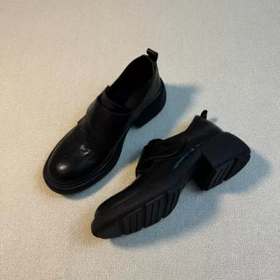 Women's Loafers with Velcro Strap, Chunky Heel, Round Toe, British Style, 2025 · YANYAN China shoe factory