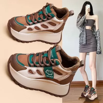 Women's High Top Chunky Sneakers Winter 2025, Thick Warm Cotton, Height Increase