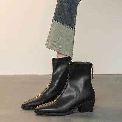 Women's Ankle Boots with 5.5cm Heel, Square Toe, Stretch Panel, Chunky Heel · YANYAN China shoe factory