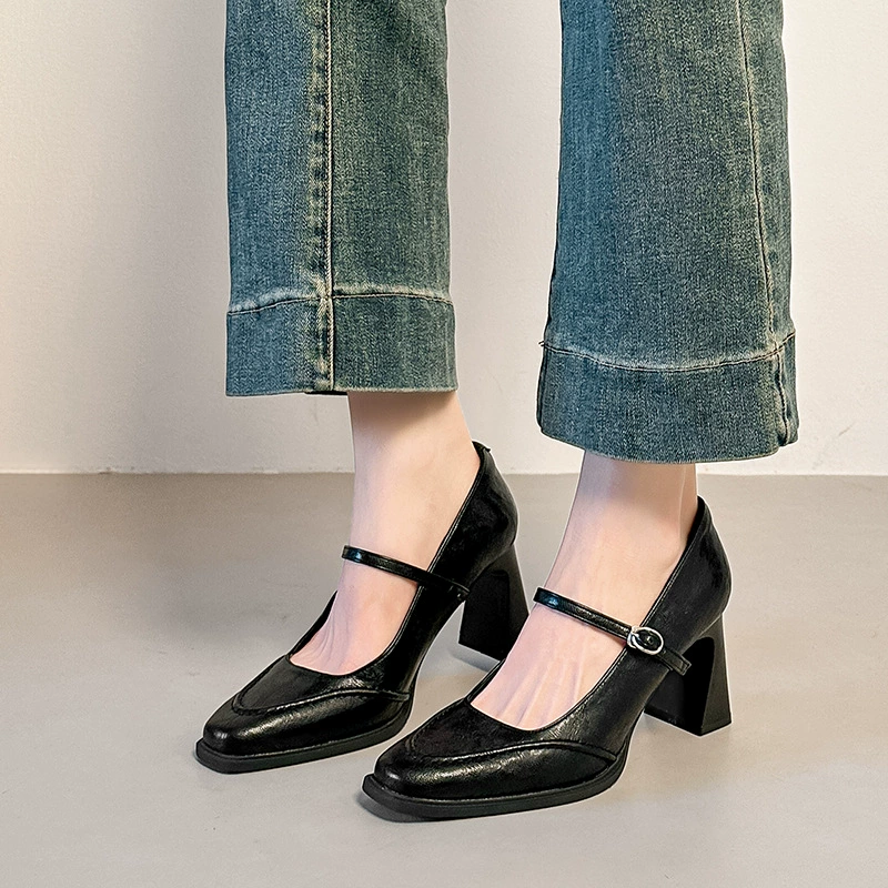 Women's Mary Jane Shoes with Square Toe, Chunky Heel, French Style, 2025 New