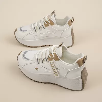 Women's Breathable Mesh Sneakers Spring Fall, Korean Style Thick Sole Height Increase · YANYAN China shoe factory