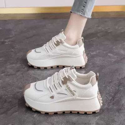 Women's Breathable Mesh Sneakers Spring Fall, Korean Style Thick Sole White Shoes · YANYAN China shoe factory