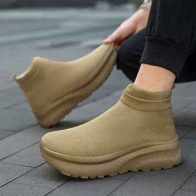 Cross-Border New High-Top Sock Shoes Breathable Elastic Knitted Shoes Men Korean Style Wide Toe Box Casual Winter · YANYAN China shoe factory