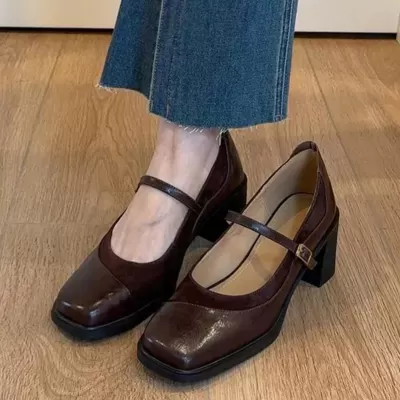 Women's Mary Jane Shoes with Chunky Heel, French Style, Soft Leather, 2025 New · YANYAN China shoe factory