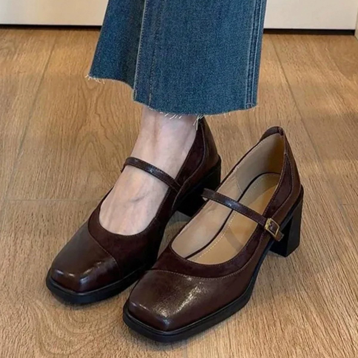 Women's Mary Jane Shoes with Chunky Heel, French Style, Soft Leather, 2025 New