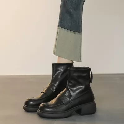 New Round Toe Chunky Heel Ankle Boots Women Fashion Elastic Slim Boots