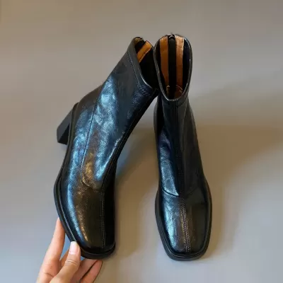 High Heel Ankle Boots Women Square Toe Martin Boots Chunky Heel Slim