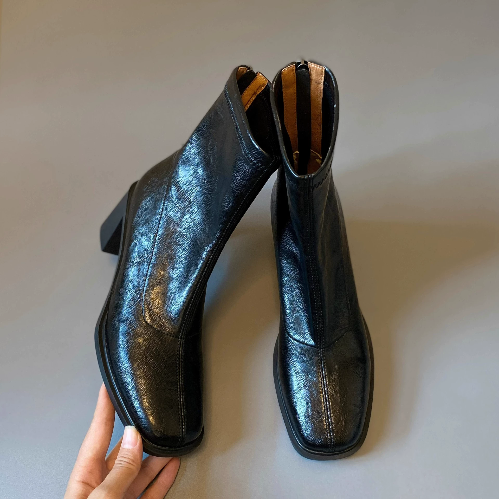 High Heel Ankle Boots Women Square Toe Martin Boots Chunky Heel Slim