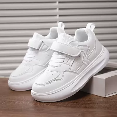 Children's Board Shoes Students White Shoes Soft Sole Anti-Slip Boys Girls School Designated Sports Running Shoes Leather Upper · YANYAN China shoe factory