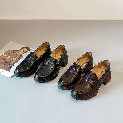2026 New British Thick Sole Loafers Women Round Toe Chunky Heel Retro · YANYAN China shoe factory