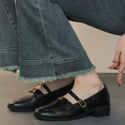 Camellia Square Toe Thick Sole Mary Jane Shoes Women Chunky Heel Office · YANYAN China shoe factory