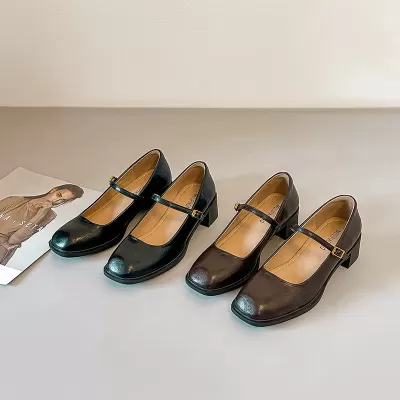 Retro Square Toe Chunky Heel Mary Jane Shoes Women 2026 Spring French · YANYAN China shoe factory