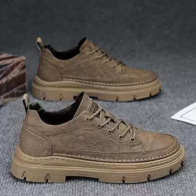Men's 2026 Winter New Casual Leather Shoes, Martin Boots Low-Top Non-Slip Soft Sole Student Work Boots